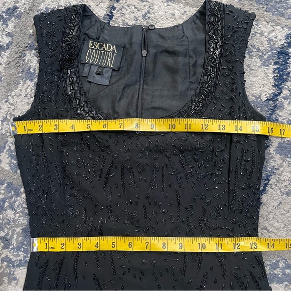 VINTAGE ESCADA COUTURE Black 100% Silk Beaded Mini Dress Size 34 USA XS - Picture 10 of 13